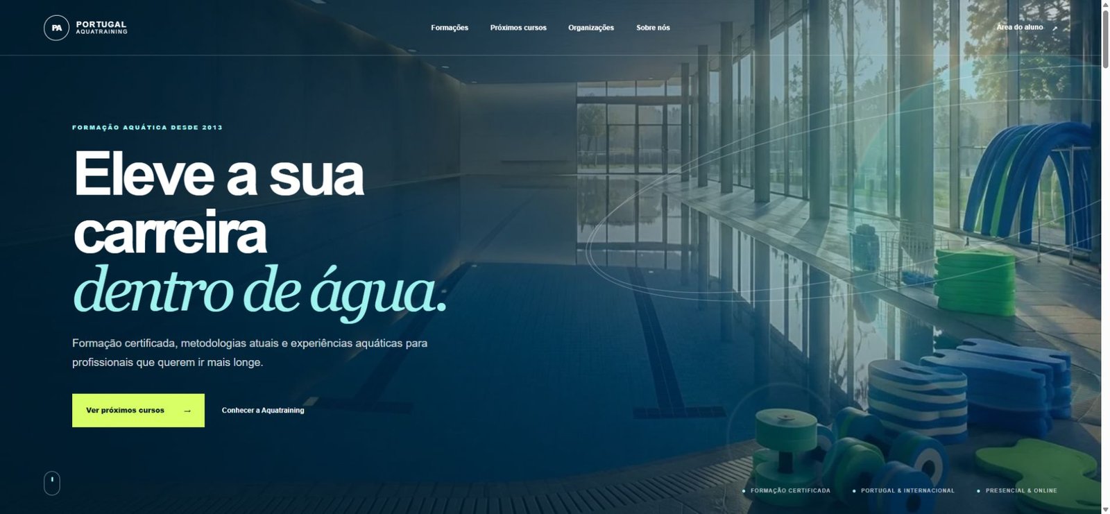 Página inicial do projeto Portugal Aquatraining